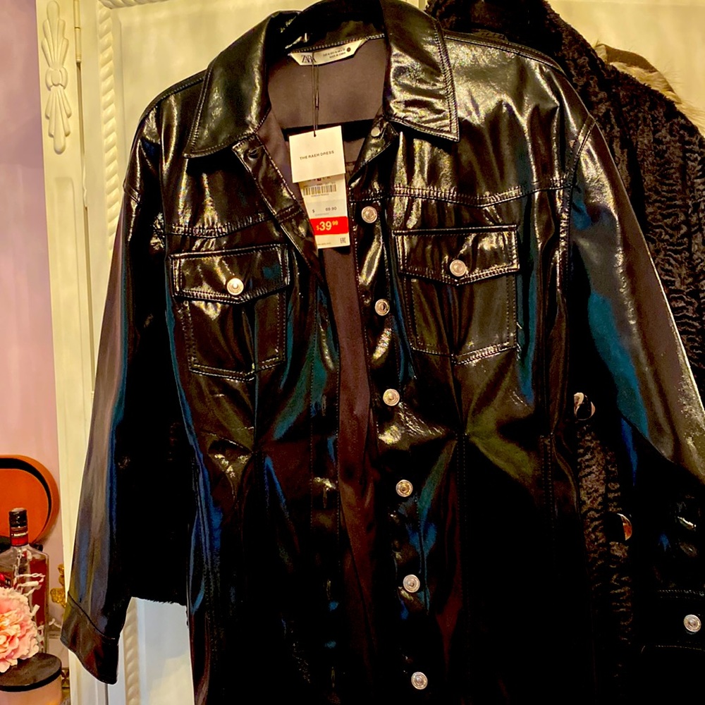 Zara black patent leather jacket. Never worn.